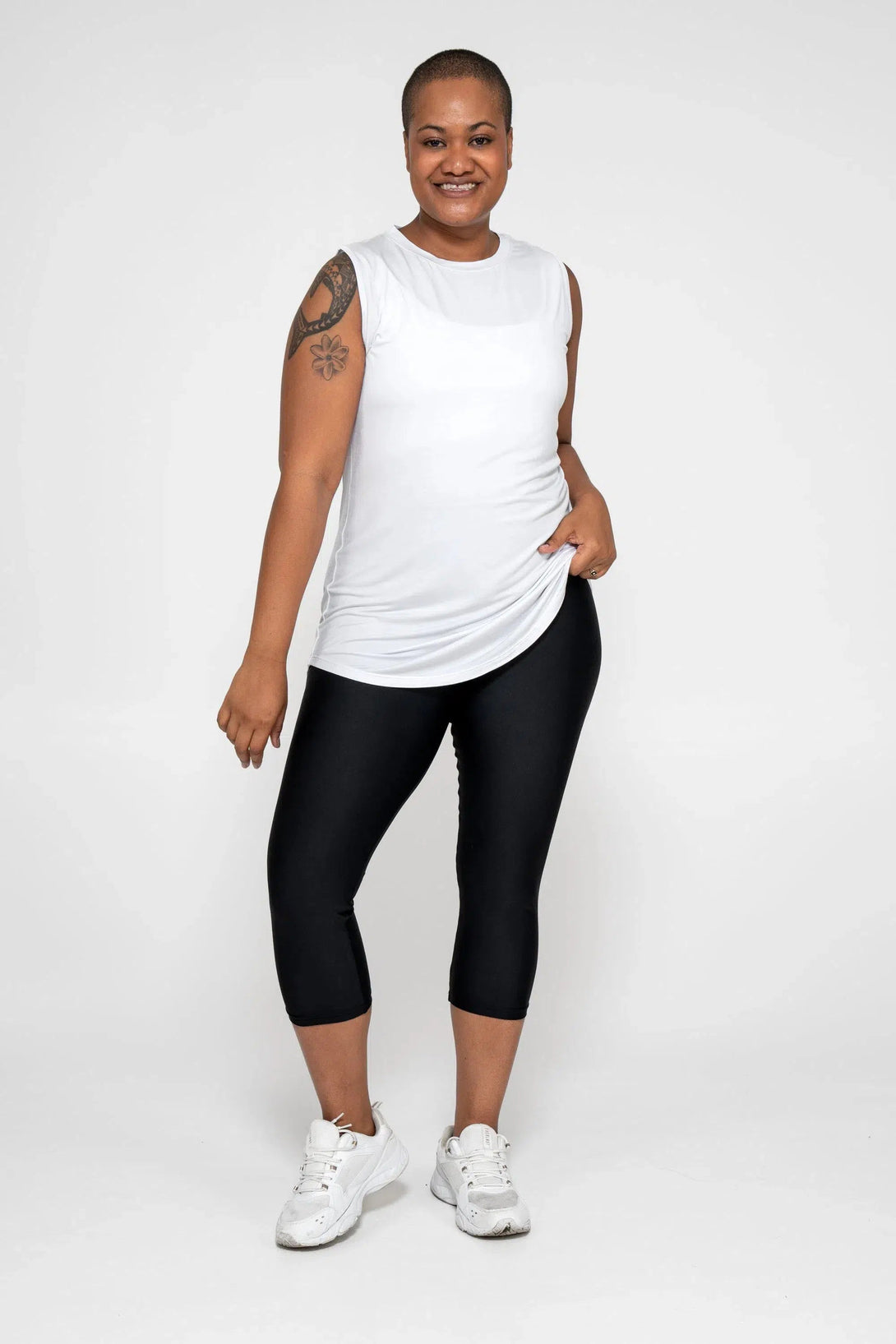 Slinky To Touch Mesh V Back Sleeveless Boyfriend Tee - White-Activewear-Exoticathletica