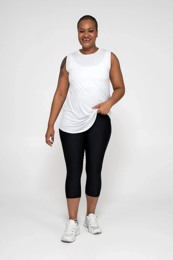 Slinky To Touch Mesh V Back Sleeveless Boyfriend Tee - White-Activewear-Exoticathletica