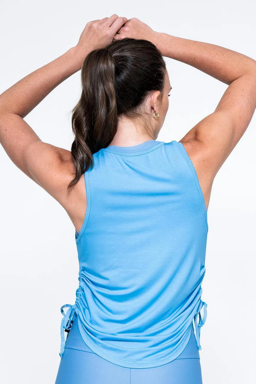 Slinky To Touch Muscle Back Tank W/ Cinched Sides - Aqua-Activewear-Exoticathletica