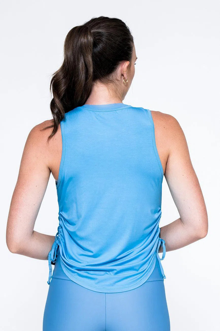 Slinky To Touch Muscle Back Tank W/ Cinched Sides - Aqua-Activewear-Exoticathletica