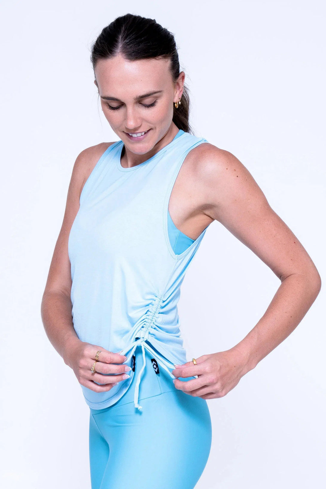 Slinky To Touch Muscle Back Tank W/ Cinched Sides - Baby Blue-Activewear-Exoticathletica