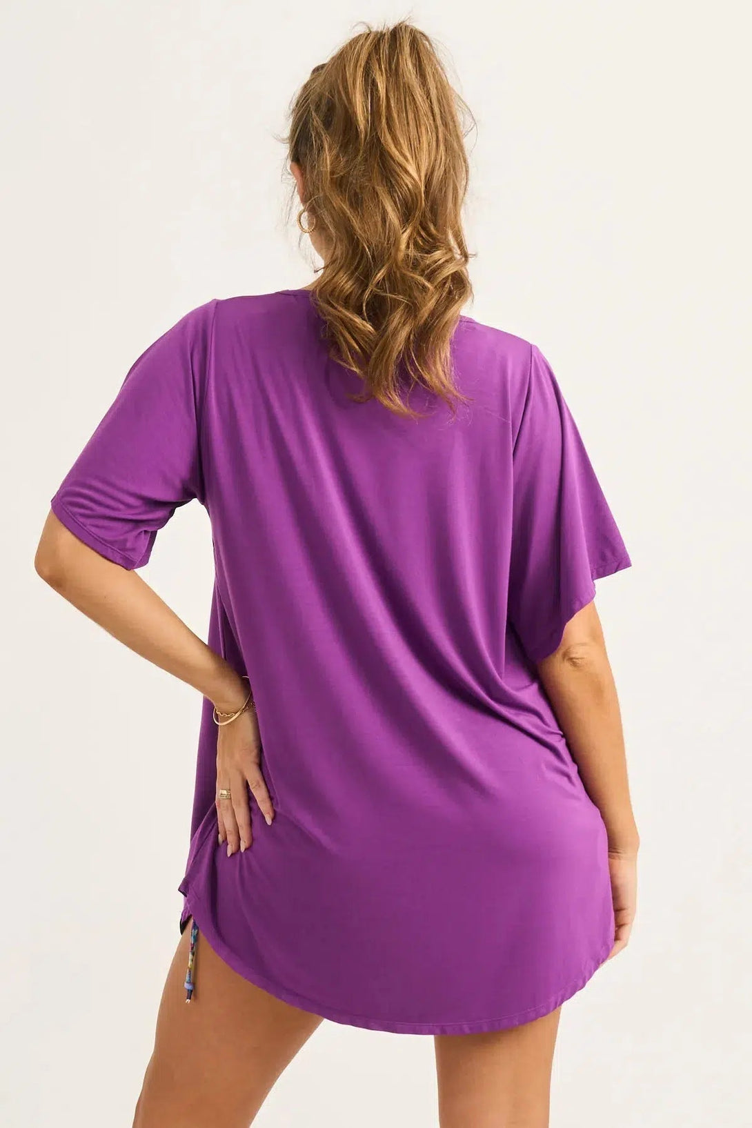 Slinky To Touch Net V Front Boyfriend Tee - Purple-Activewear-Exoticathletica