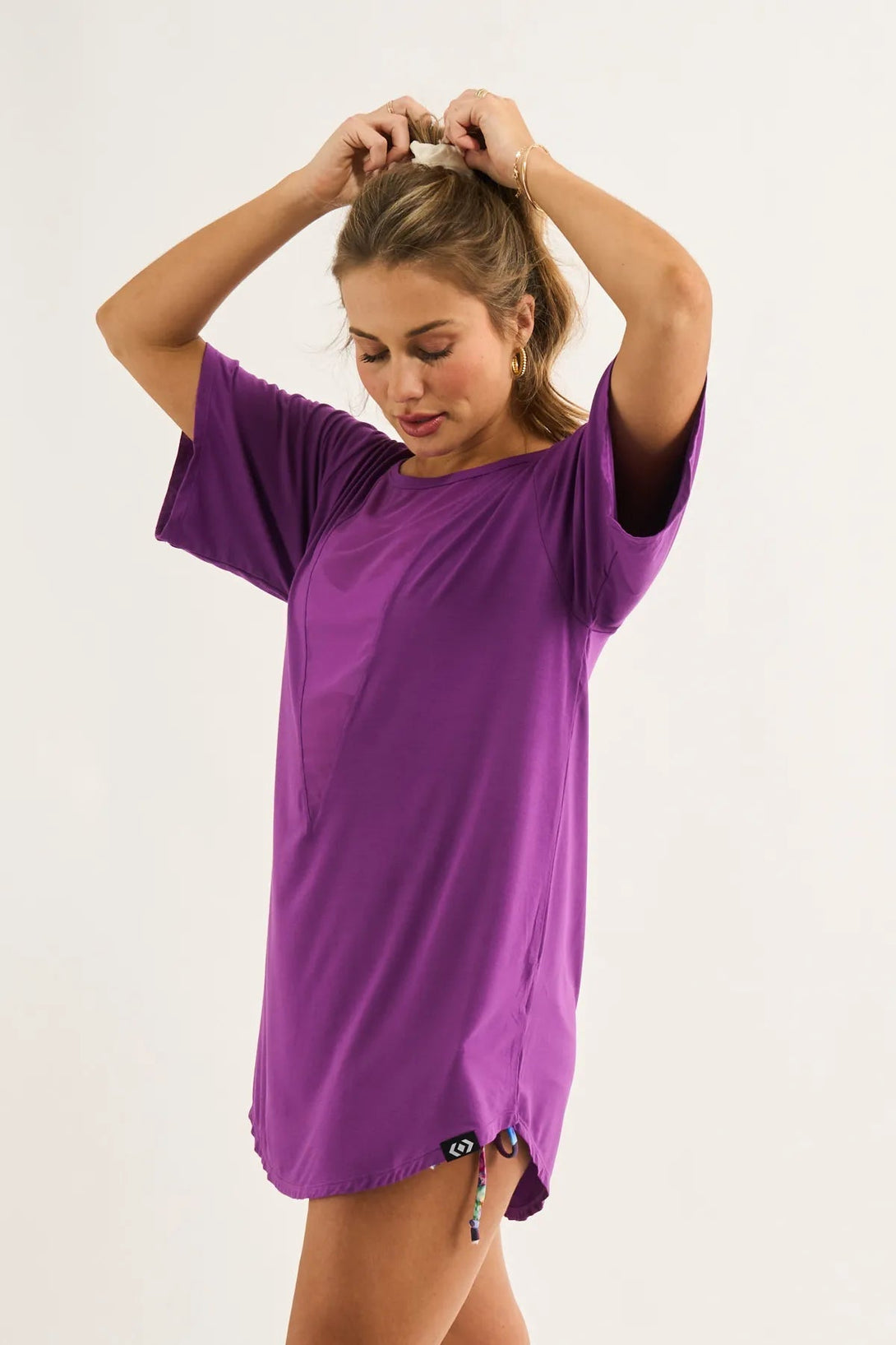 Slinky To Touch Net V Front Boyfriend Tee - Purple-Activewear-Exoticathletica