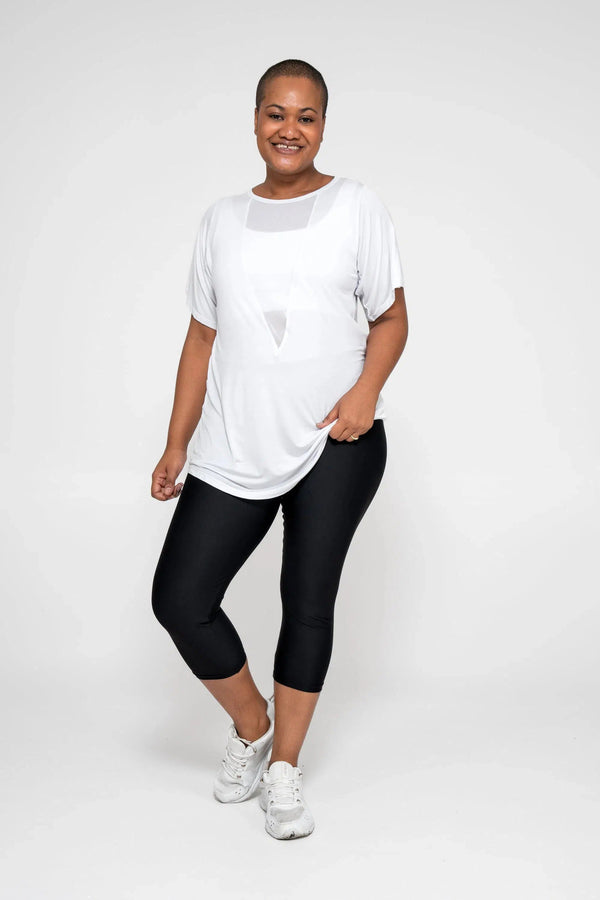 Slinky To Touch Net V Front Boyfriend Tee - White-Activewear-Exoticathletica