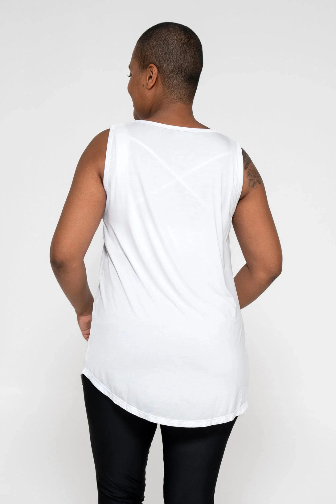 Slinky To Touch Net V Front Sleeveless Boyfriend Tee - White-Activewear-Exoticathletica