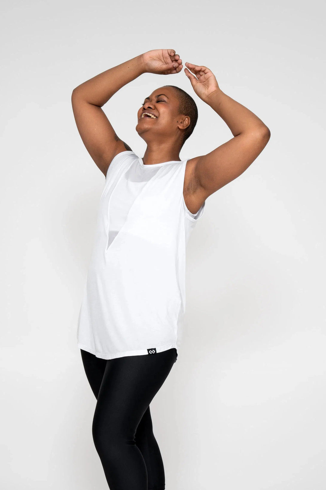 Slinky To Touch Net V Front Sleeveless Boyfriend Tee - White-Activewear-Exoticathletica