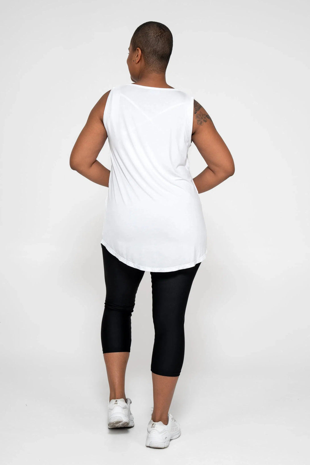 Slinky To Touch Net V Front Sleeveless Boyfriend Tee - White-Activewear-Exoticathletica