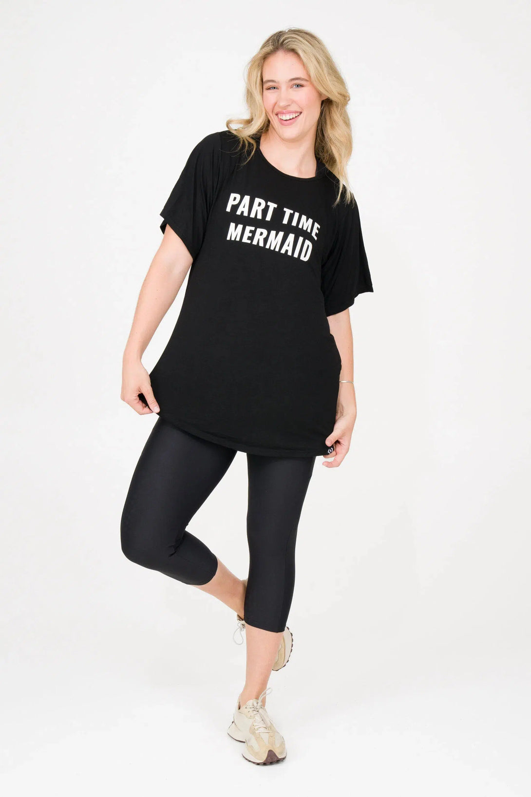 Slinky To Touch Plain Boyfriend Tee - Part Time Mermaid Black-Activewear-Exoticathletica