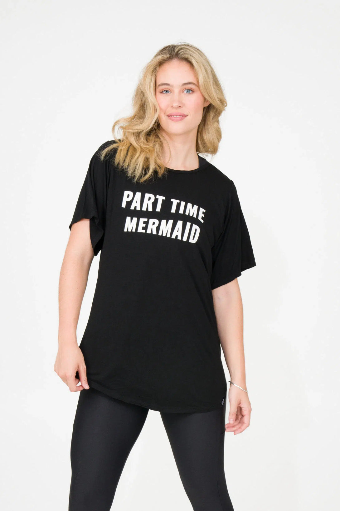 Slinky To Touch Plain Boyfriend Tee - Part Time Mermaid Black-Activewear-Exoticathletica