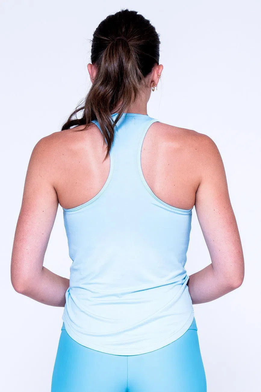 Slinky To Touch Racer Back Tank Top W/ Cinched Front - Baby Blue-Activewear-Exoticathletica