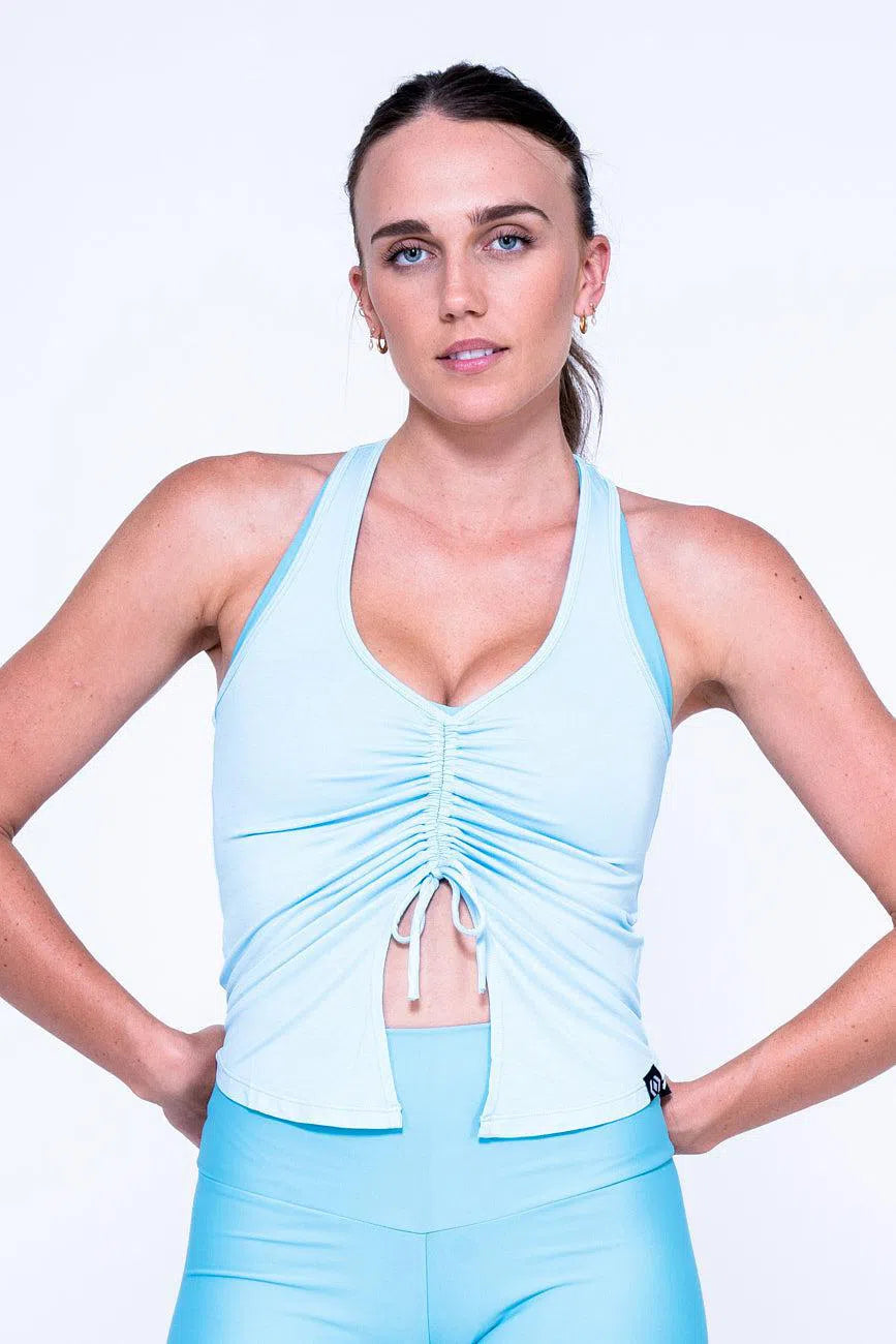 Slinky To Touch Racer Back Tank Top W/ Cinched Front - Baby Blue-Activewear-Exoticathletica