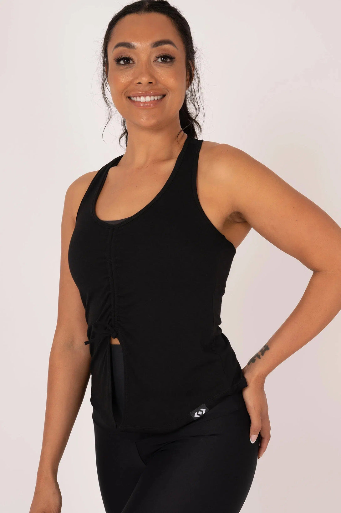 Slinky To Touch Racer Back Tank Top W/ Cinched Front - Black-Activewear-Exoticathletica