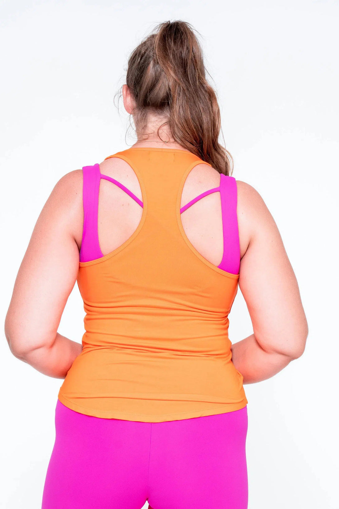 Slinky To Touch Racer Back Tank Top W/ Cinched Front - Orange-Activewear-Exoticathletica