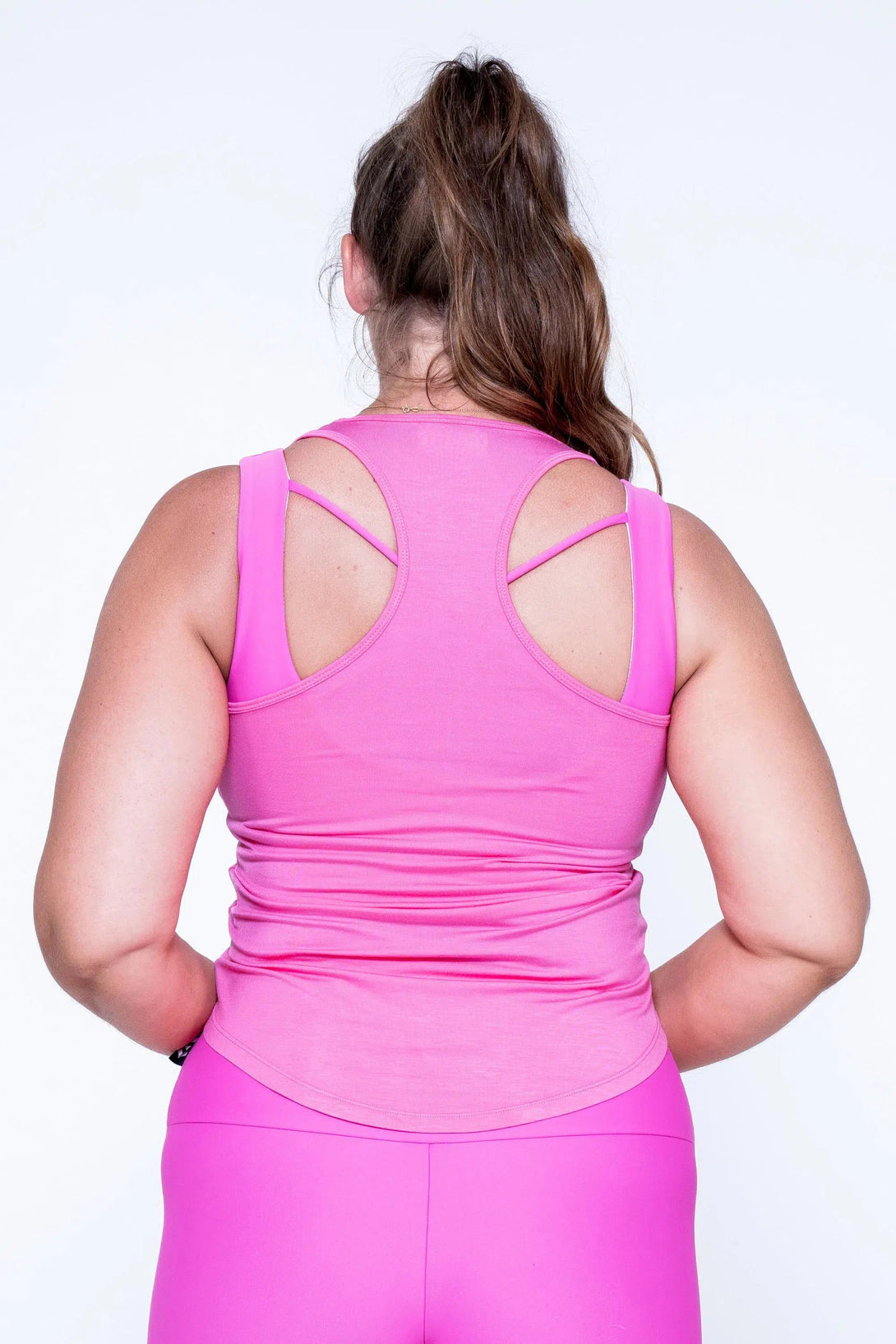 Slinky To Touch Racer Back Tank Top W/ Cinched Front - Pink-Activewear-Exoticathletica