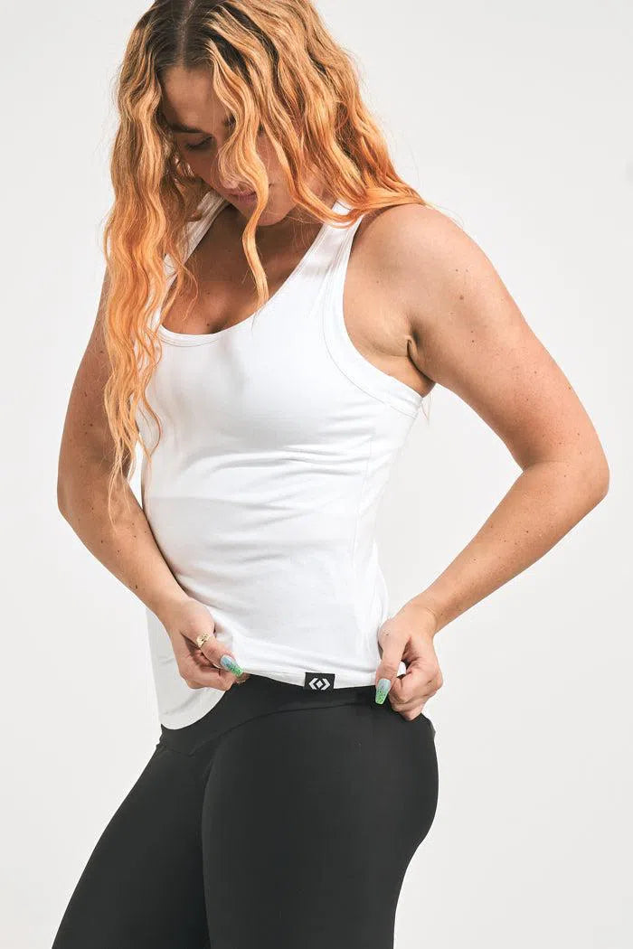 Slinky To Touch Racer Back Tank Top - White-Activewear-Exoticathletica