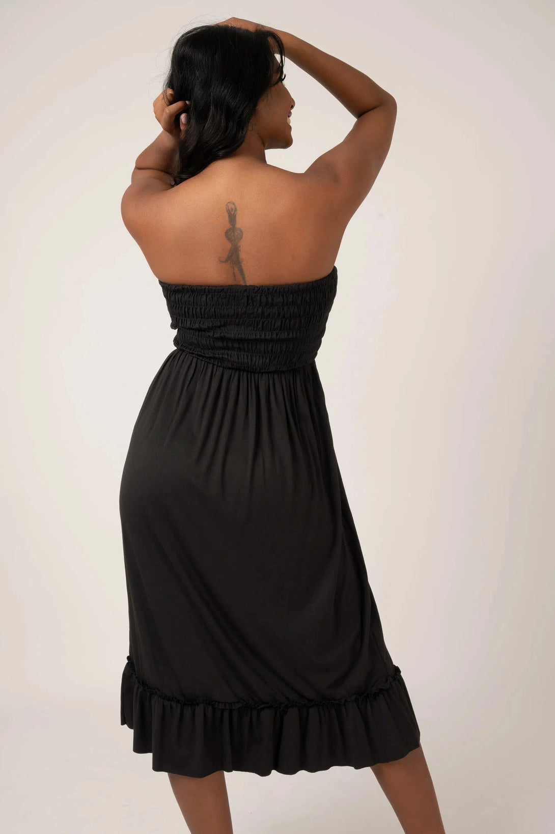 Slinky To Touch Shirred Bandeau Midi Dress - Black-Activewear-Exoticathletica