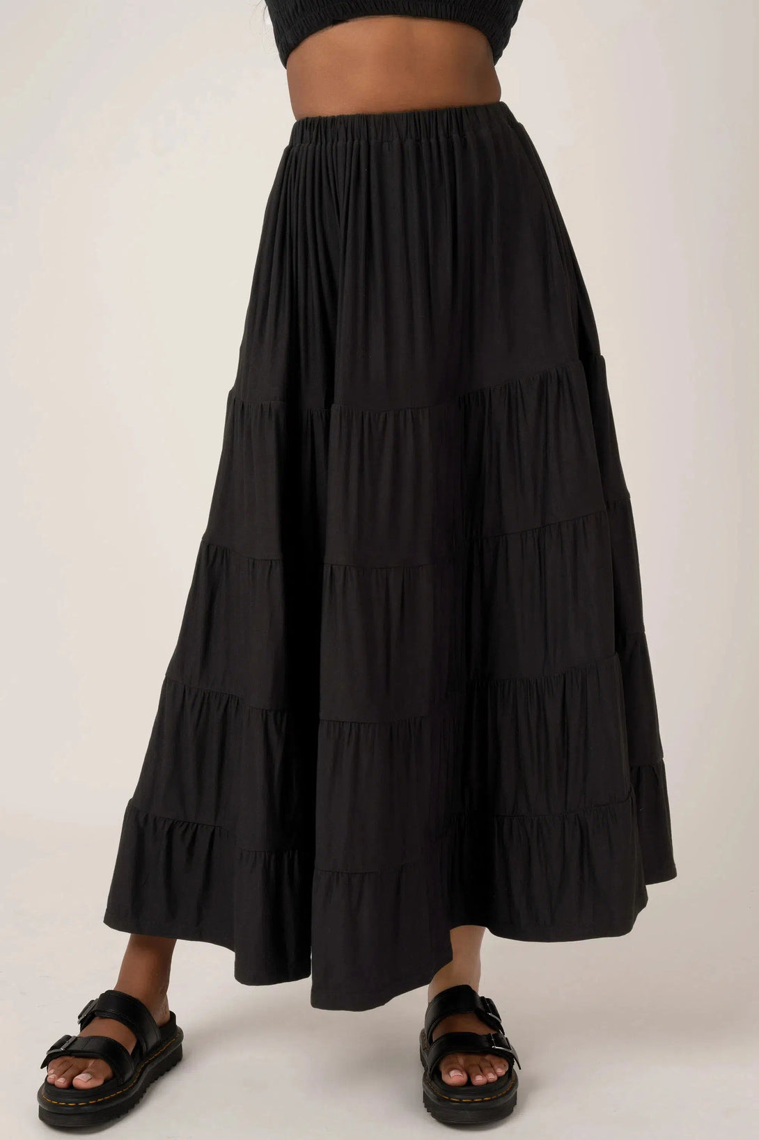 Slinky To Touch Tiered Maxi Skirt - Black-Activewear-Exoticathletica