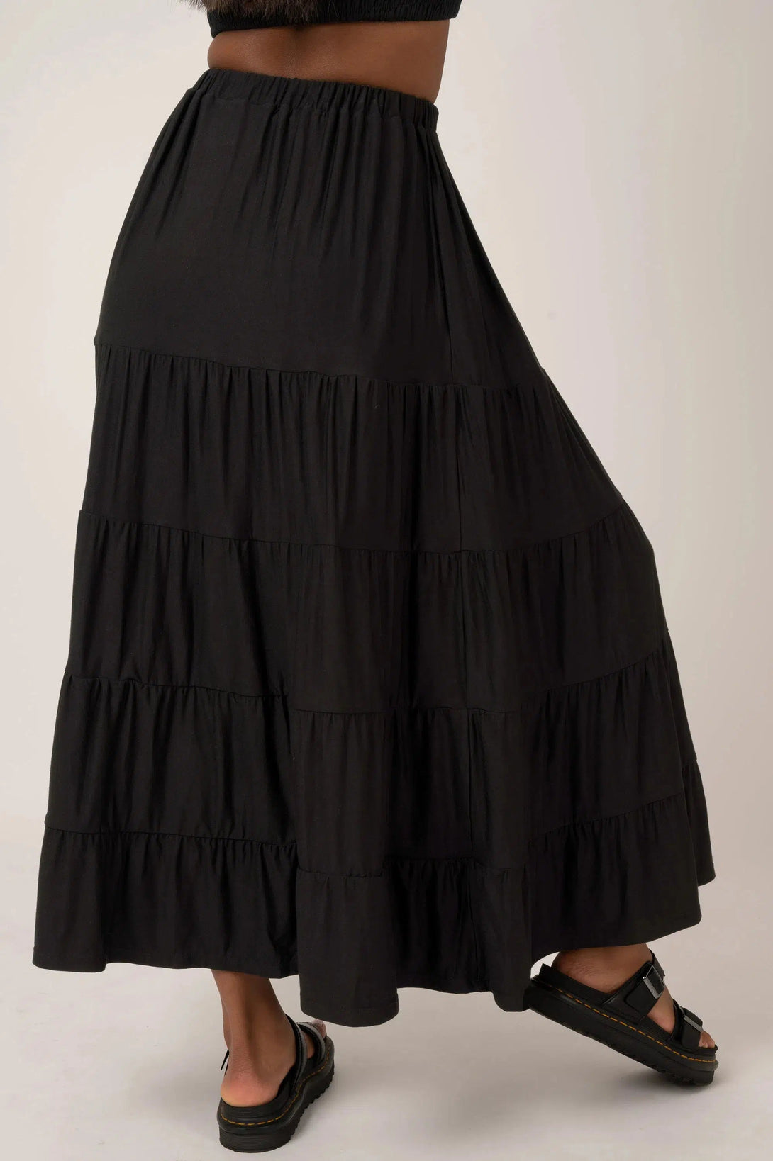 Slinky To Touch Tiered Maxi Skirt - Black-Activewear-Exoticathletica