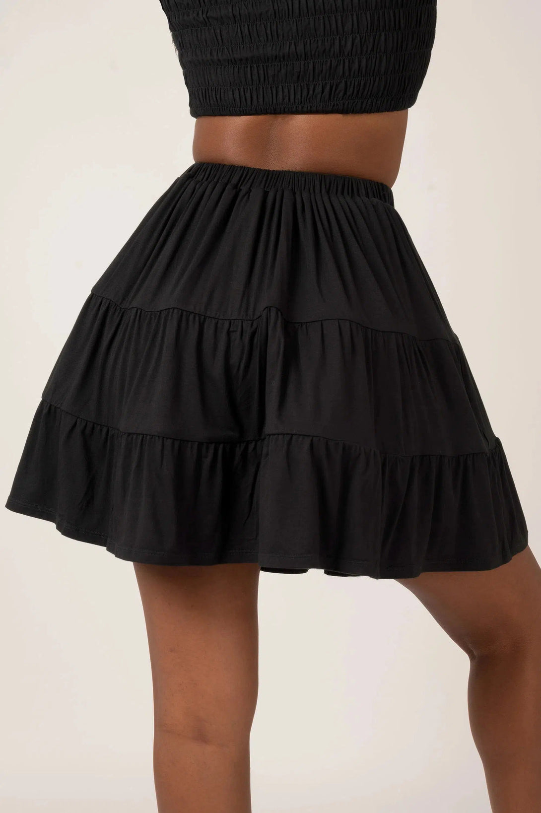 Slinky To Touch Tiered Mini Skirt - Black-Activewear-Exoticathletica