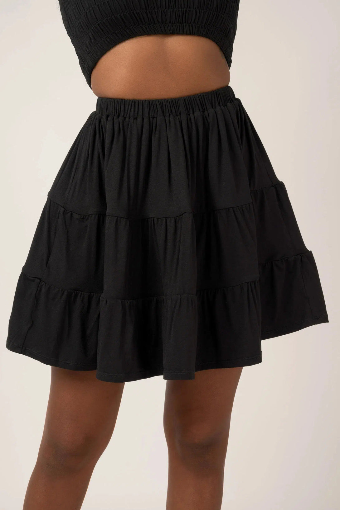 Slinky To Touch Tiered Mini Skirt - Black-Activewear-Exoticathletica