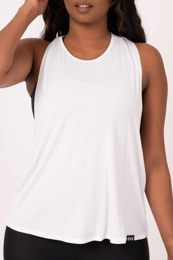 Slinky To Touch Twisted Racer Back Tank - White-Activewear-Exoticathletica