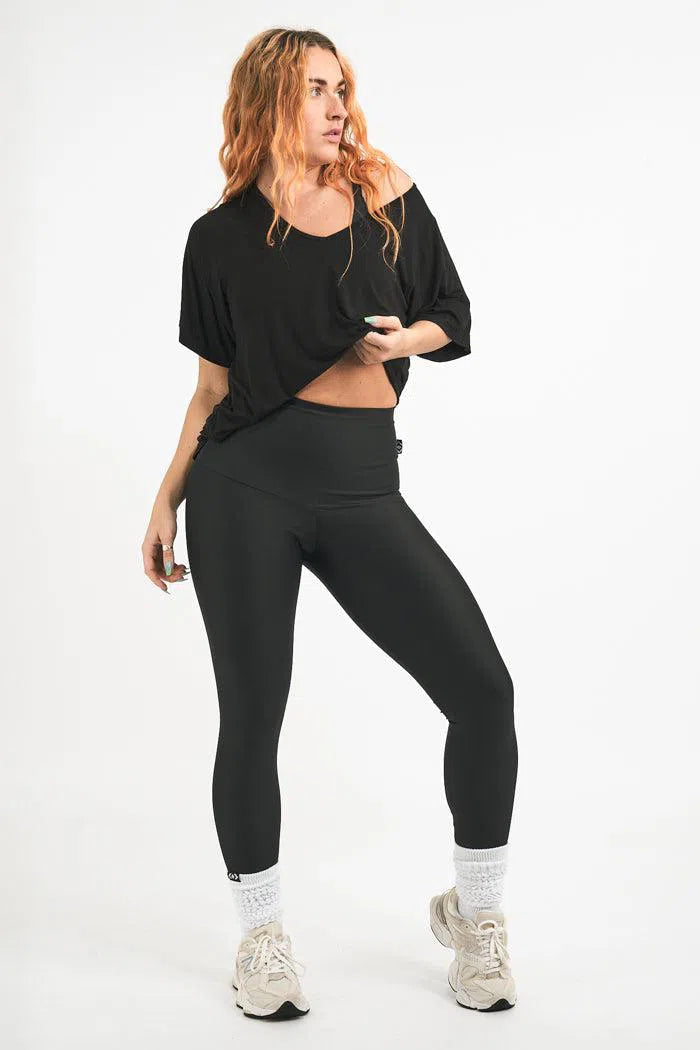 Slinky To Touch V Neck Boyfriend Tee - Black-Activewear-Exoticathletica