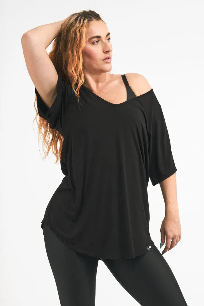 Slinky To Touch V Neck Boyfriend Tee - Black-Activewear-Exoticathletica