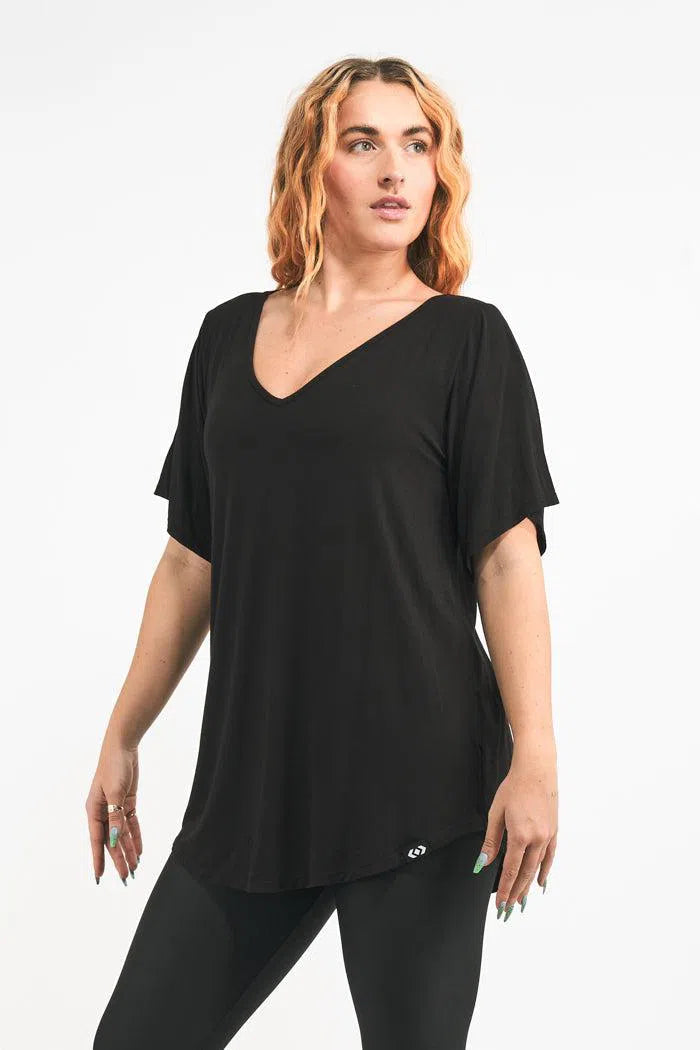 Slinky To Touch V Neck Boyfriend Tee - Black-Activewear-Exoticathletica