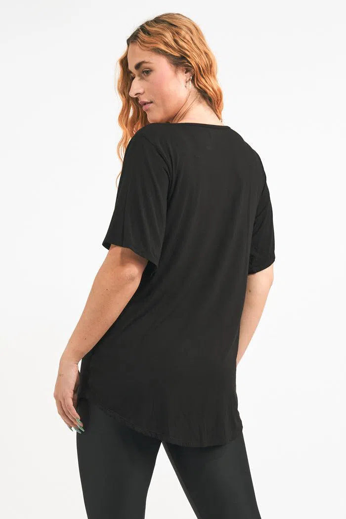 Slinky To Touch V Neck Boyfriend Tee - Black-Activewear-Exoticathletica