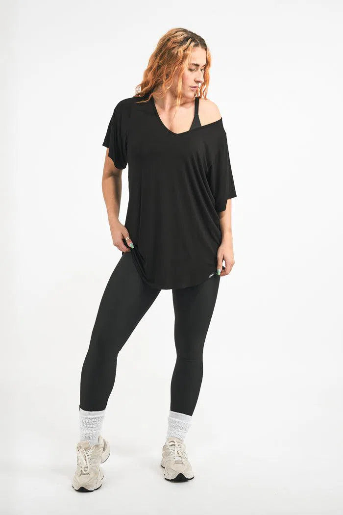 Slinky To Touch V Neck Boyfriend Tee - Black-Activewear-Exoticathletica