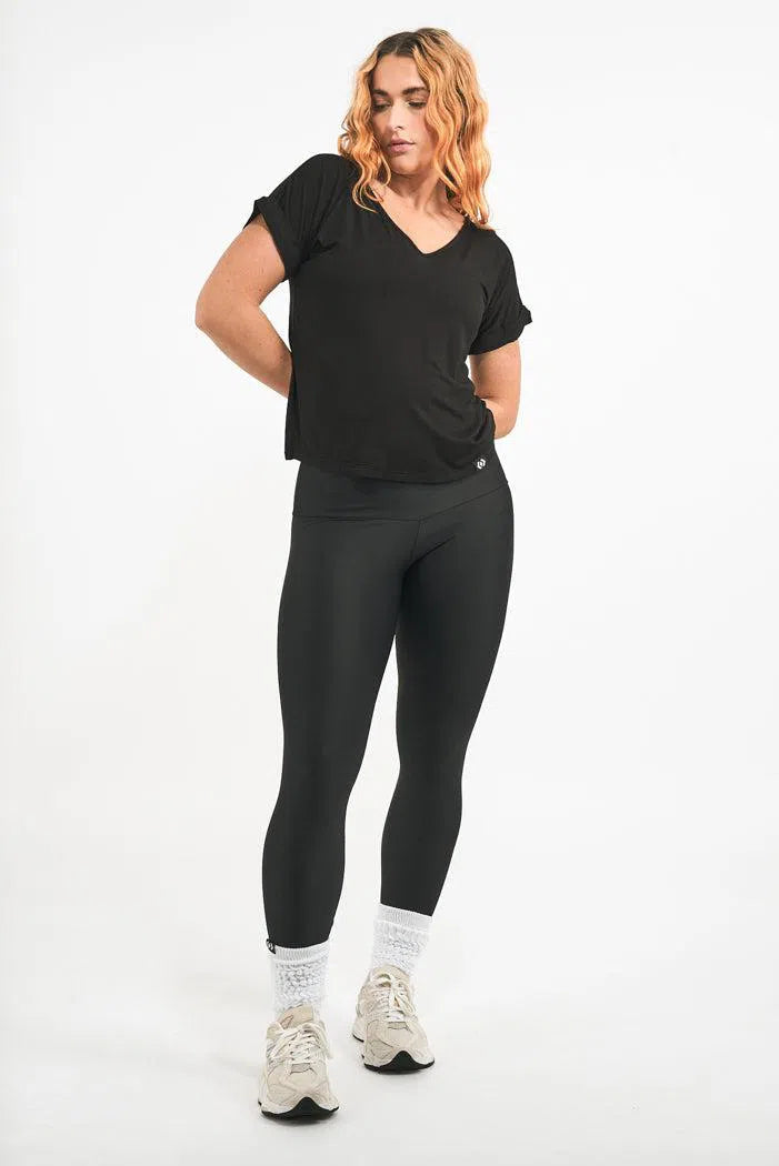 Slinky To Touch V Neck Cuffed Sleeve Tee - Black-Activewear-Exoticathletica