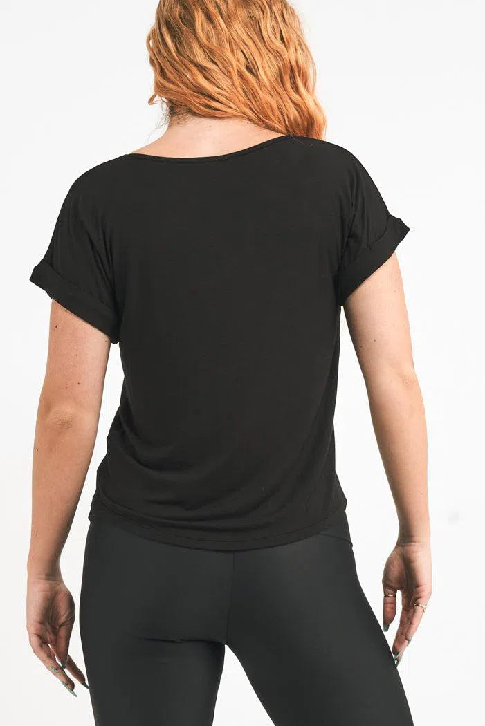 Slinky To Touch V Neck Cuffed Sleeve Tee - Black-Activewear-Exoticathletica