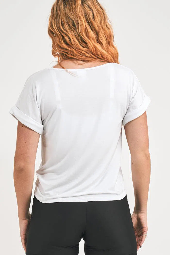 Slinky To Touch V Neck Cuffed Sleeve Tee - White-Activewear-Exoticathletica