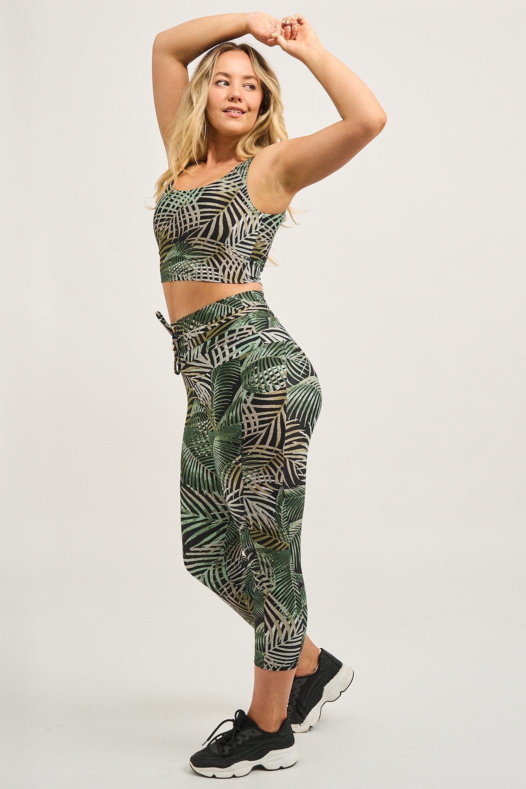 So Frond Of You Performance - Luxe Panel Pocket Drawstring Capri Leggings-9358328361022-Activewear-Exoticathletica