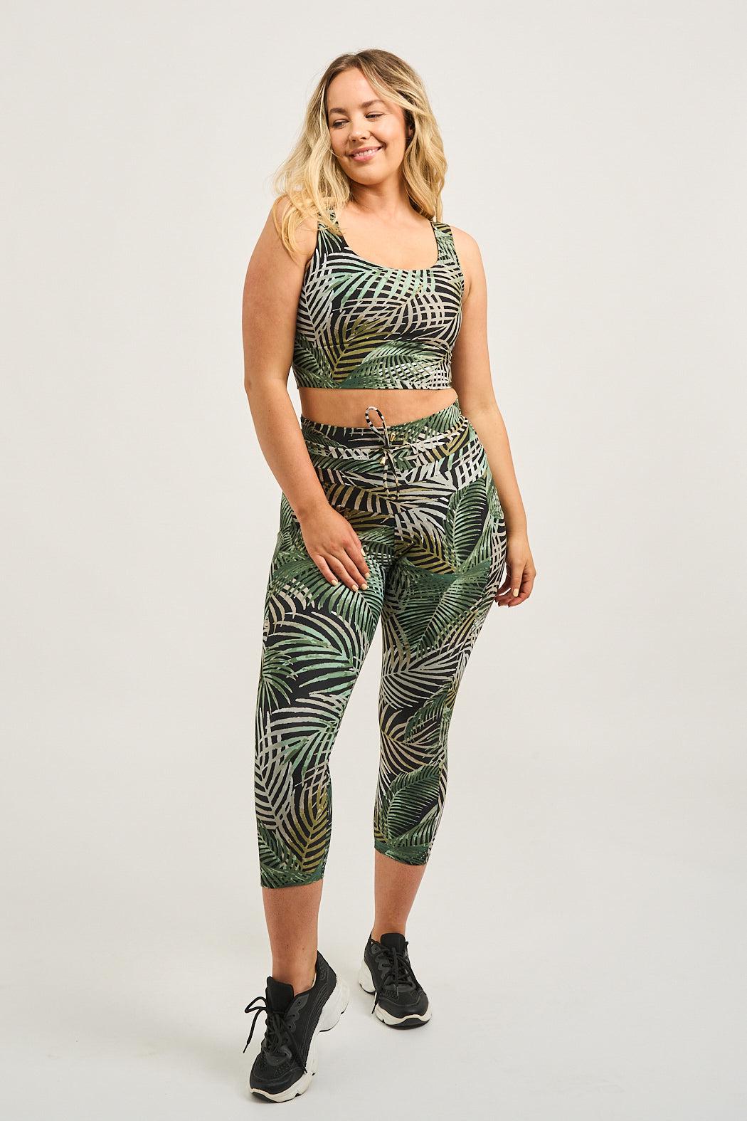 So Frond Of You Performance - Luxe Panel Pocket Drawstring Capri Leggings-Activewear-Exoticathletica