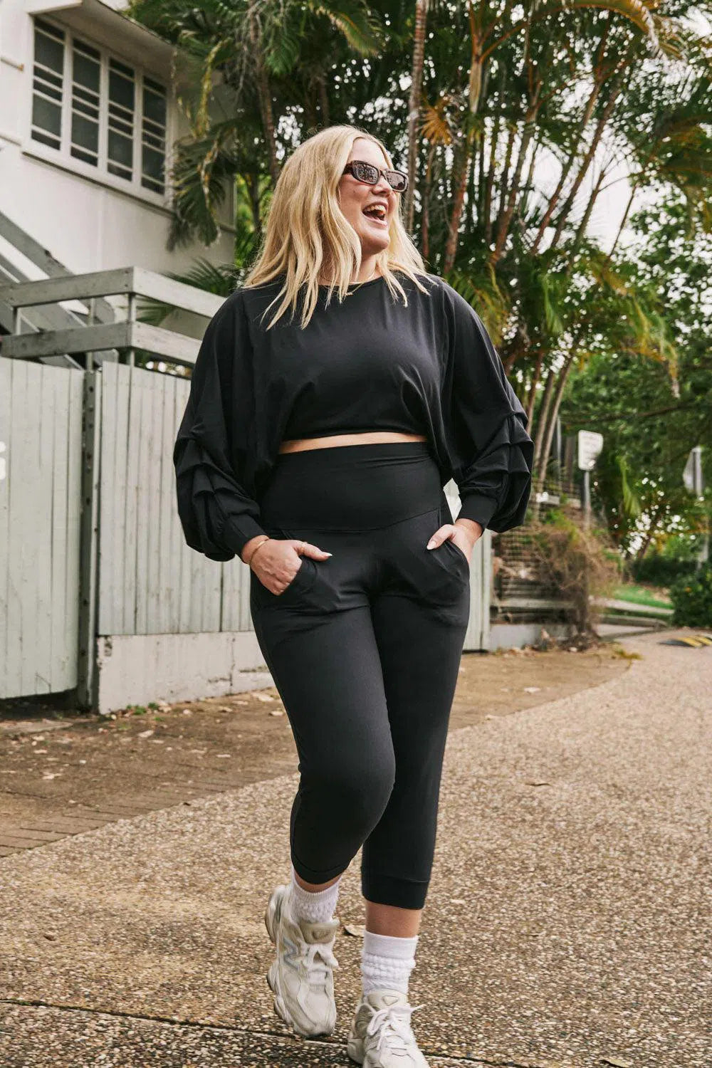 Soft To Touch Batwing Cinched Sleeve Sweater - Black-Activewear-Exoticathletica