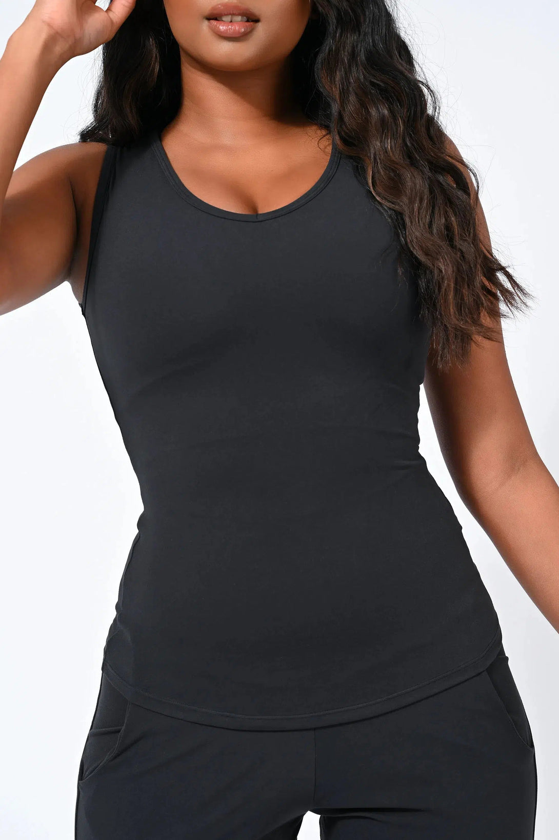 Soft To Touch Fitted V Neck Tank - Black-Activewear-Exoticathletica