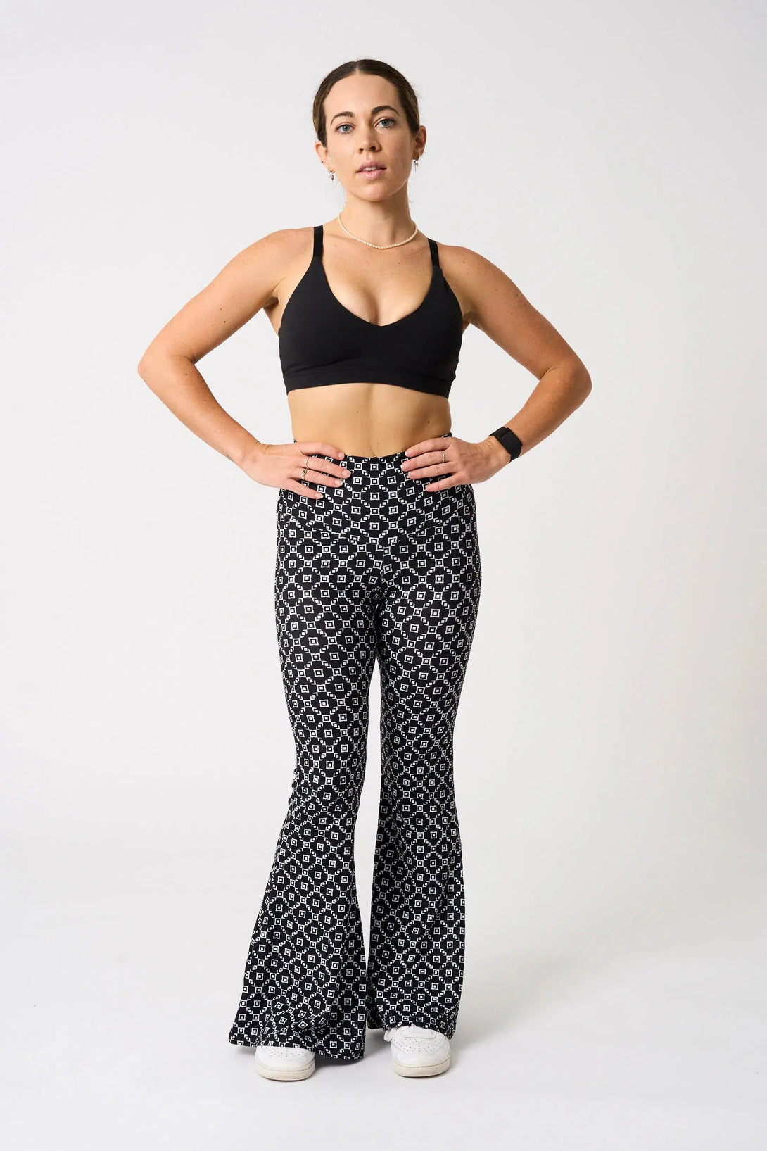 Soft To Touch High Waisted Bells - Monogram Black-Activewear-Exoticathletica