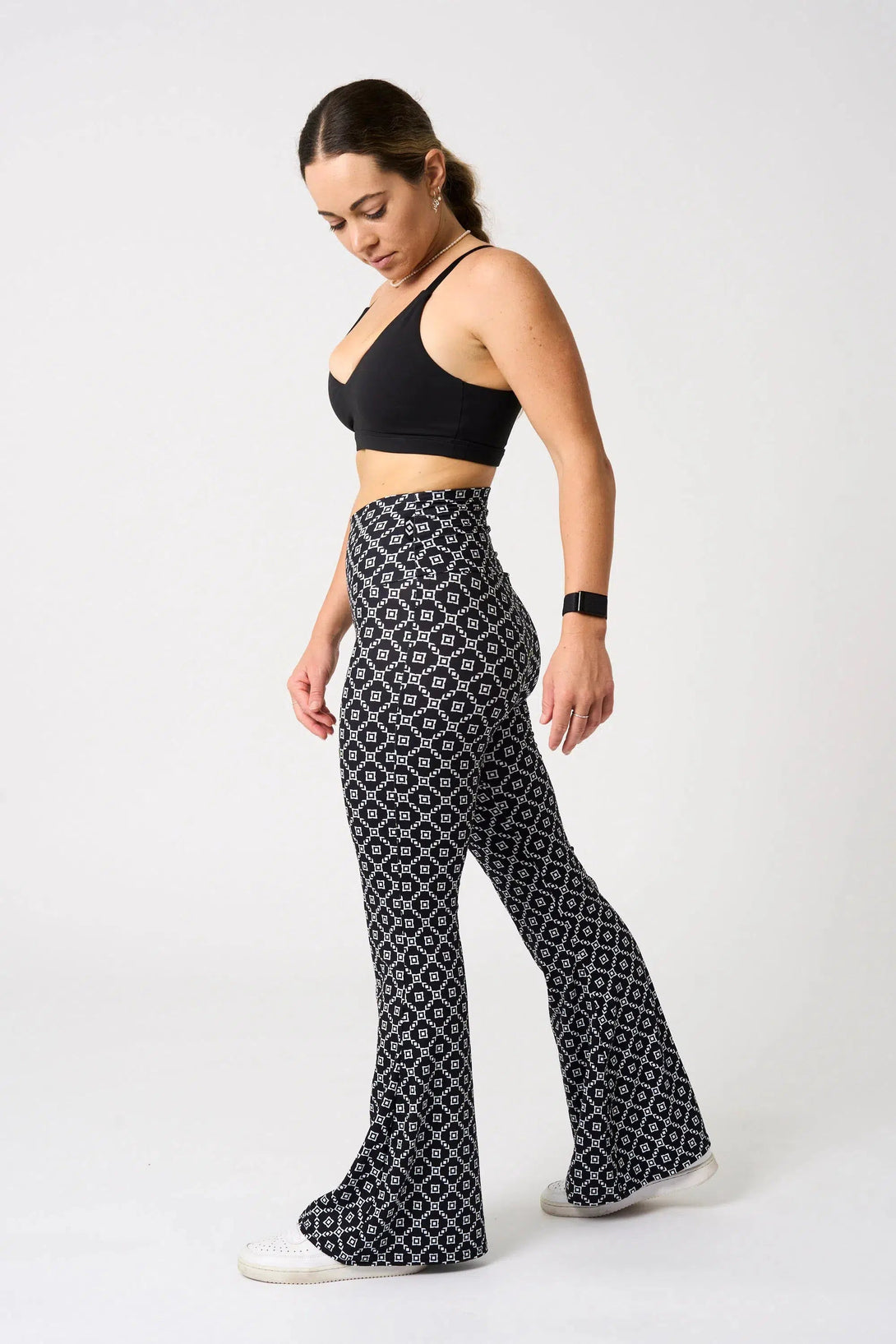 Soft To Touch High Waisted Bells - Monogram Black-Activewear-Exoticathletica