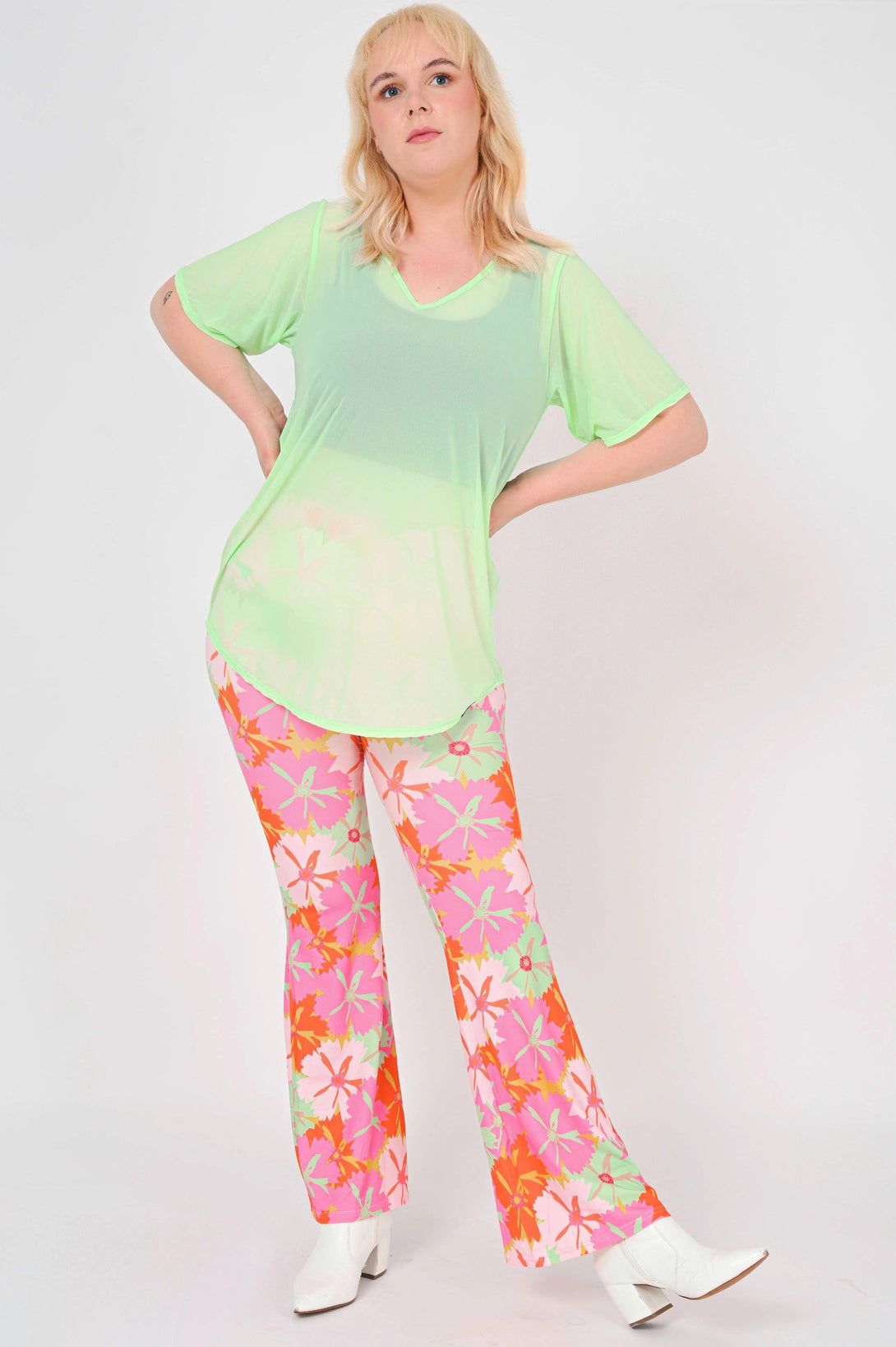 Soft To Touch High Waisted Bootleg Pant - Fruity Flowers-Activewear-Exoticathletica