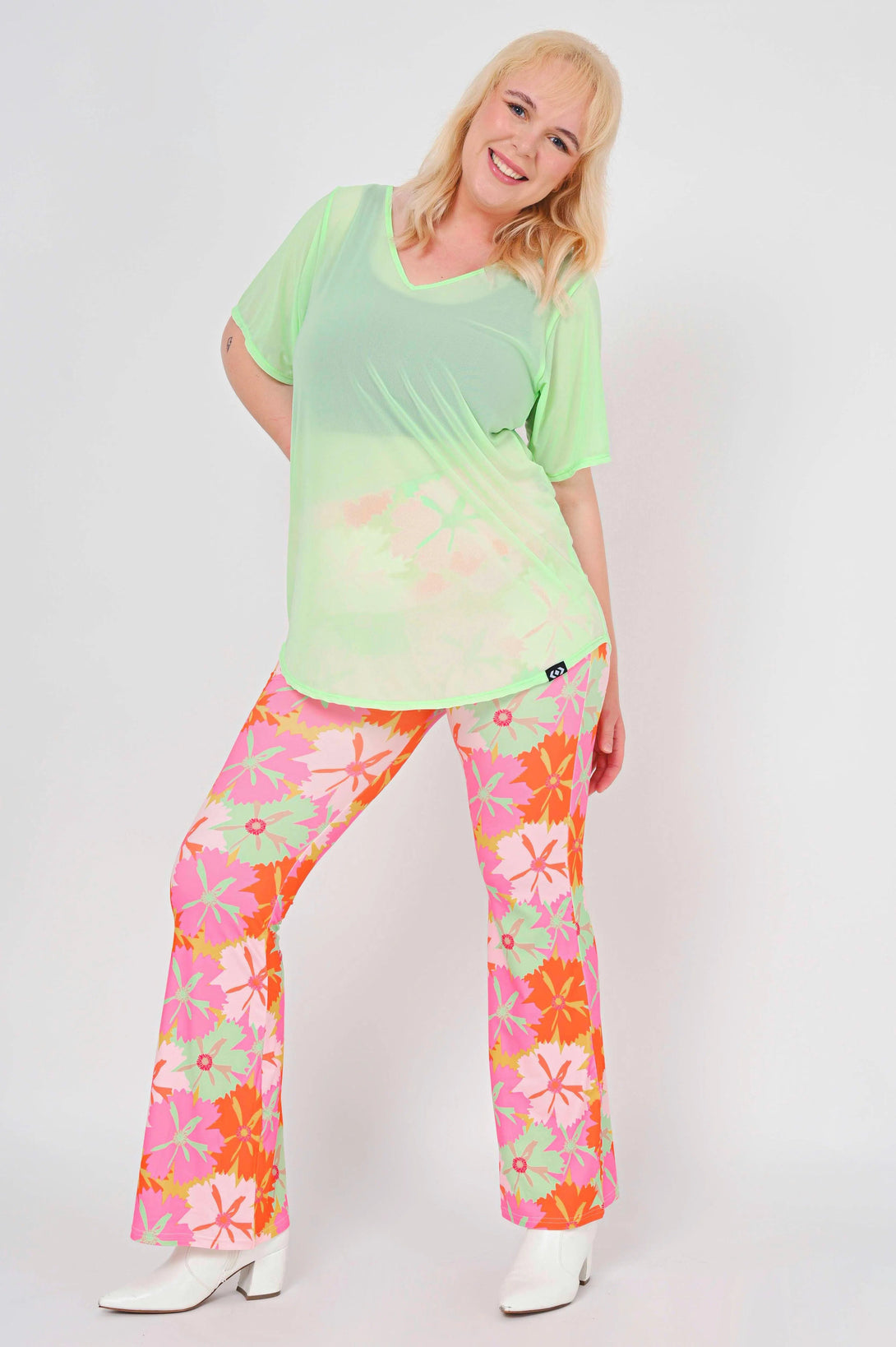 Soft To Touch High Waisted Bootleg Pant - Fruity Flowers-Activewear-Exoticathletica