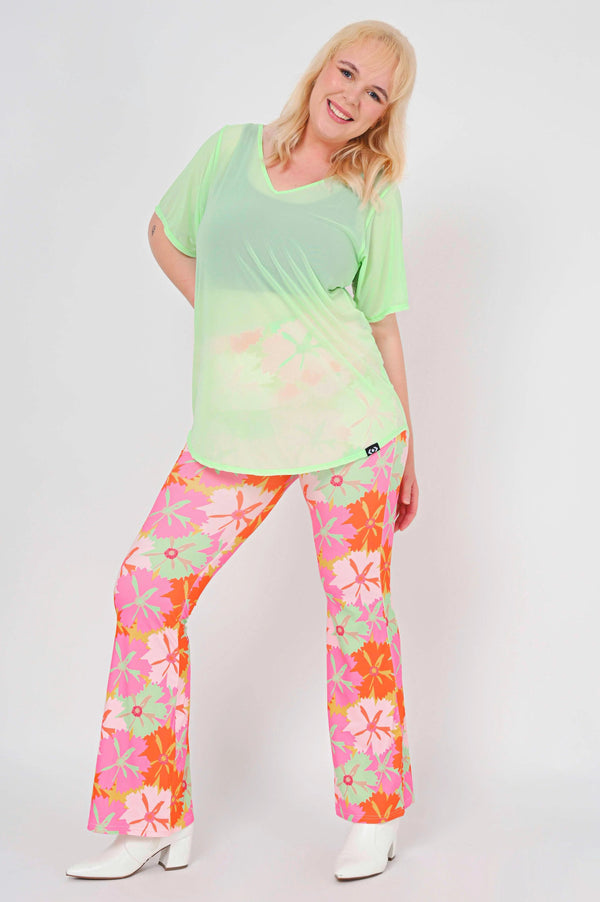 Soft To Touch High Waisted Bootleg Pant - Fruity Flowers-Activewear-Exoticathletica