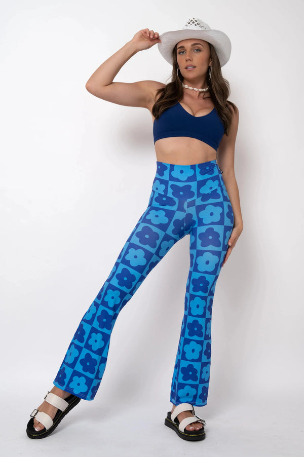 Soft To Touch High Waisted Bootleg Pant - Petal Power Blue-Activewear-Exoticathletica