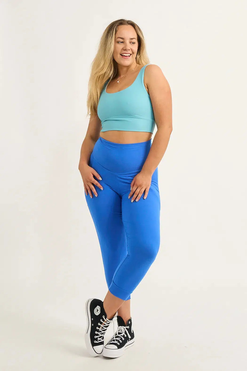 Soft To Touch Jogger Capris W/ Pockets - Electric Blue-Activewear-Exoticathletica