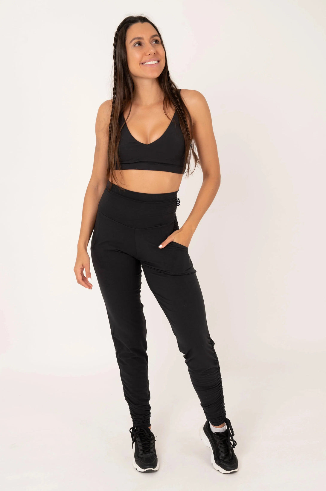 Soft To Touch Jogger Long Tie Sided w/ Pockets - Black-Activewear-Exoticathletica