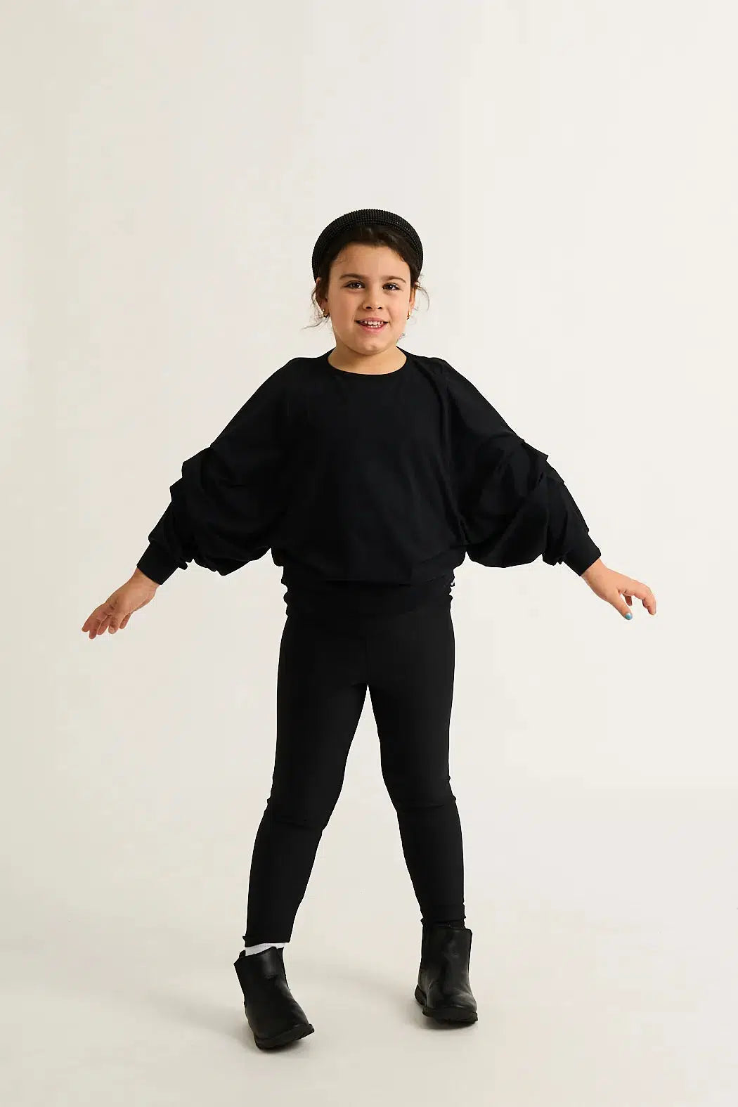 Soft To Touch Kids Batwing Cinched Sleeve Sweater - Black-1000009481-Activewear-Exoticathletica