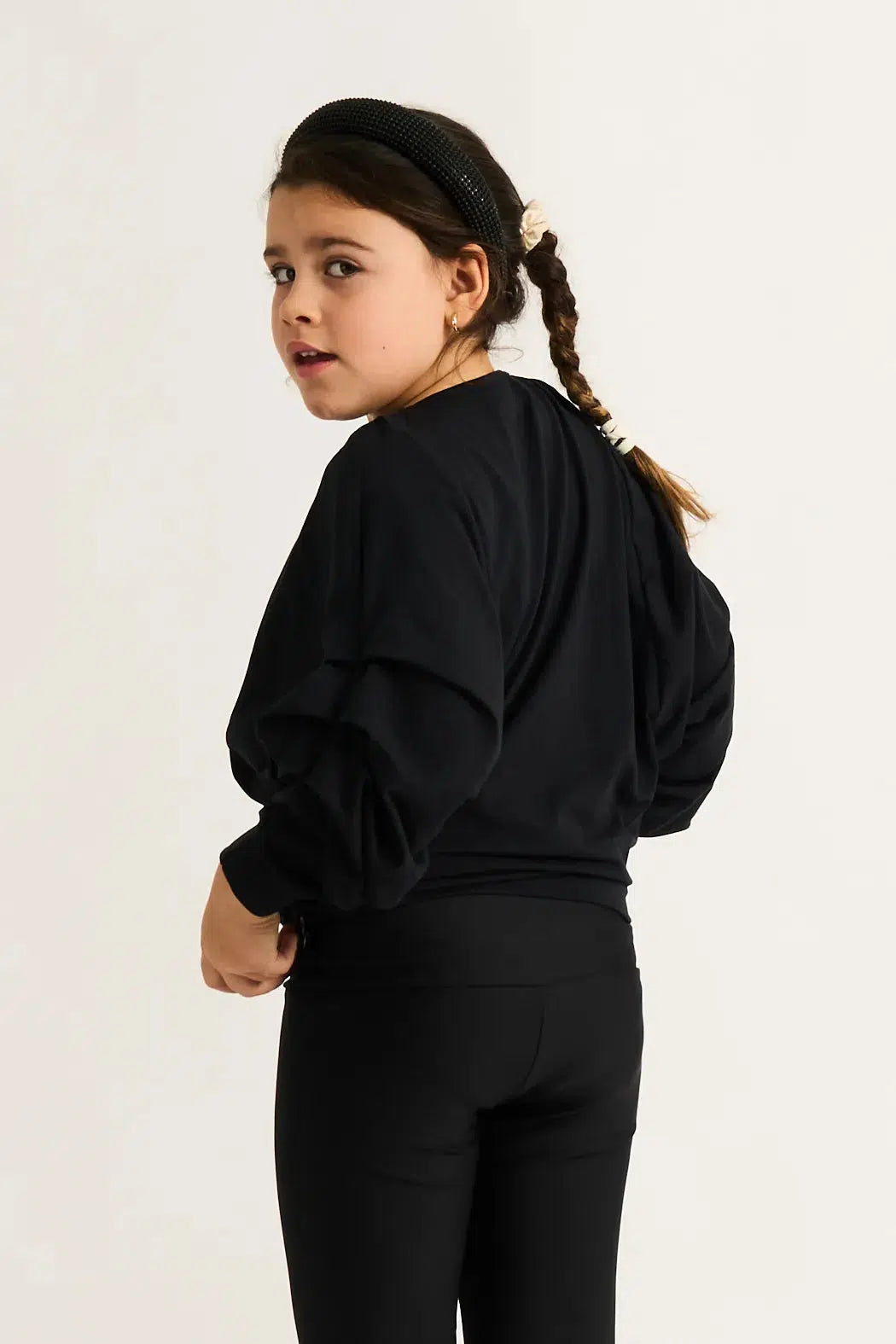 Soft To Touch Kids Batwing Cinched Sleeve Sweater - Black-Activewear-Exoticathletica