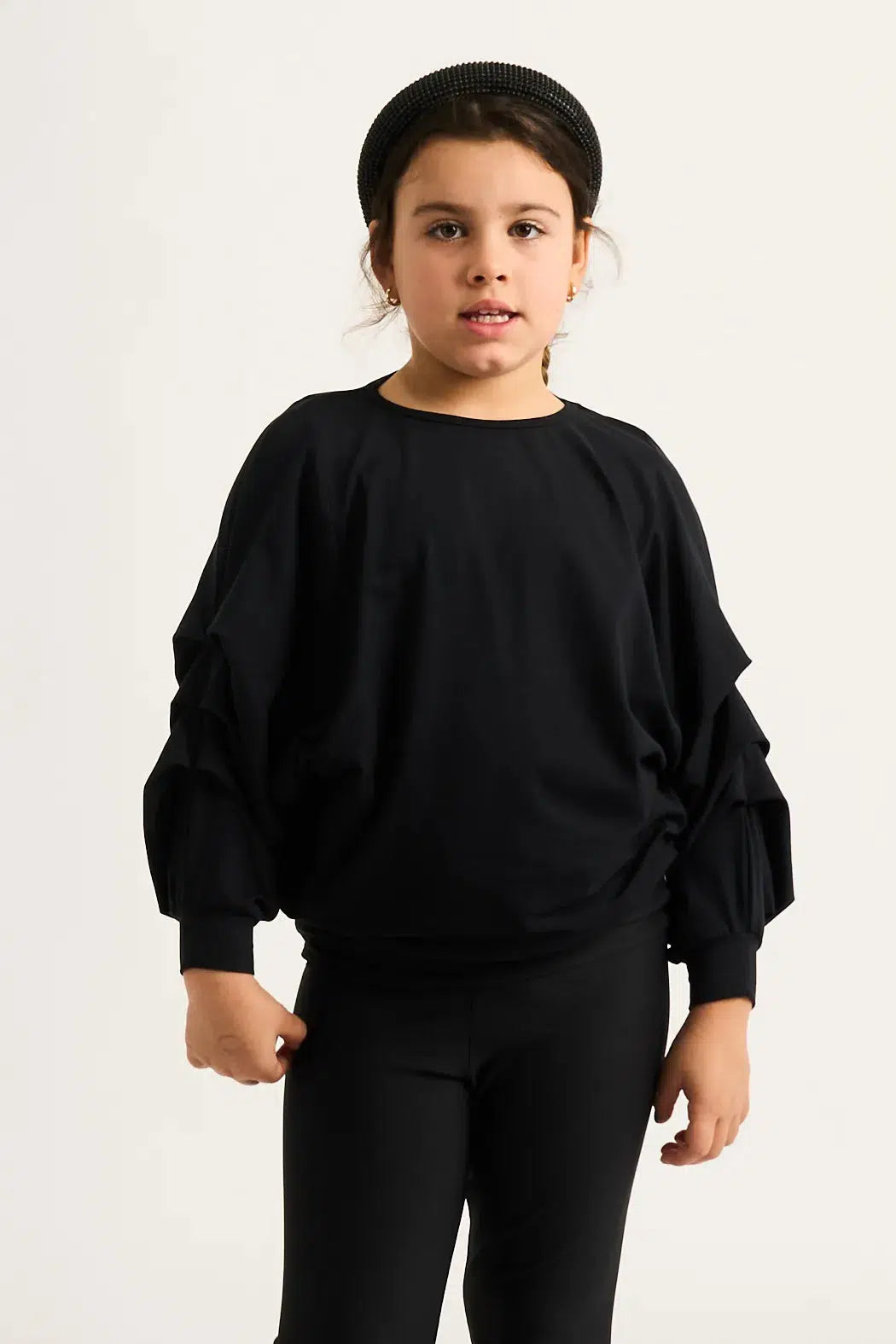 Soft To Touch Kids Batwing Cinched Sleeve Sweater - Black-Activewear-Exoticathletica