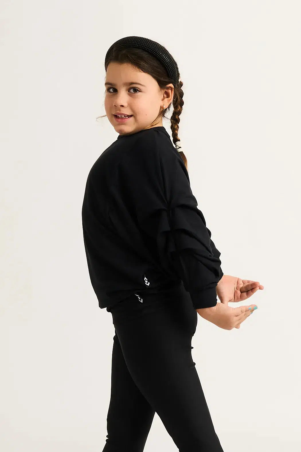 Soft To Touch Kids Batwing Cinched Sleeve Sweater - Black-Activewear-Exoticathletica