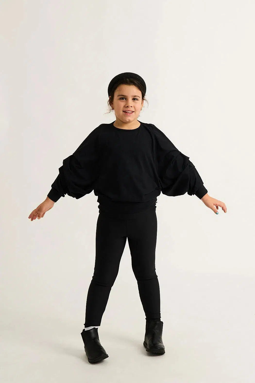 Soft To Touch Kids Batwing Cinched Sleeve Sweater - Black-Activewear-Exoticathletica